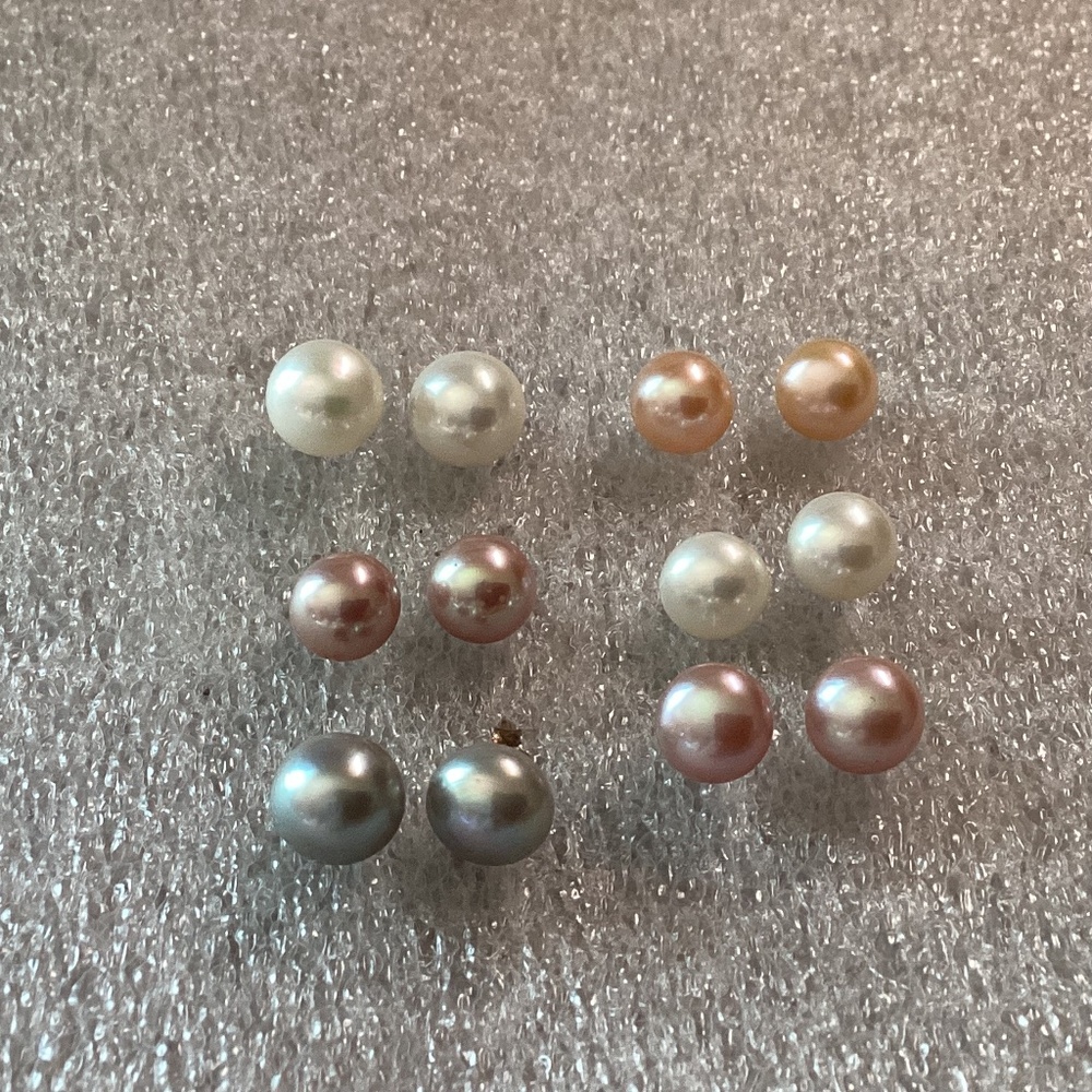 Lot of 6 Pairs Sterling Silver Pastel Pearl Stud Earrings